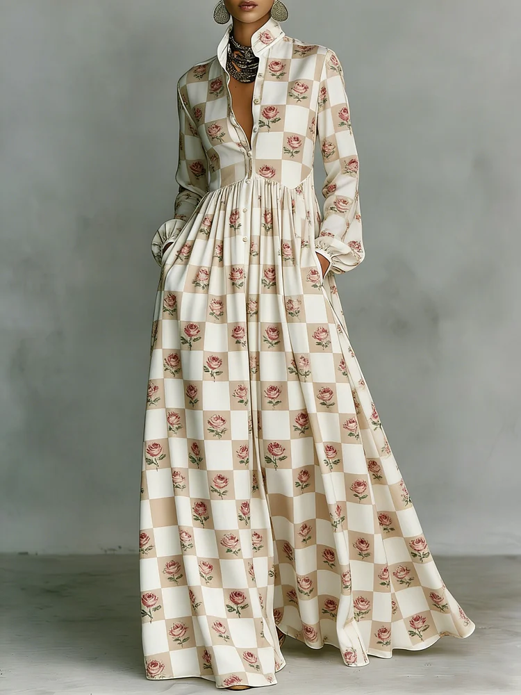 Women's Vintage print Elegant Romantic Vacation Maxi Dress