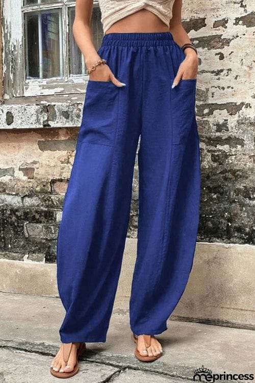 Resort Casual Elastic Waist Loose Trousers