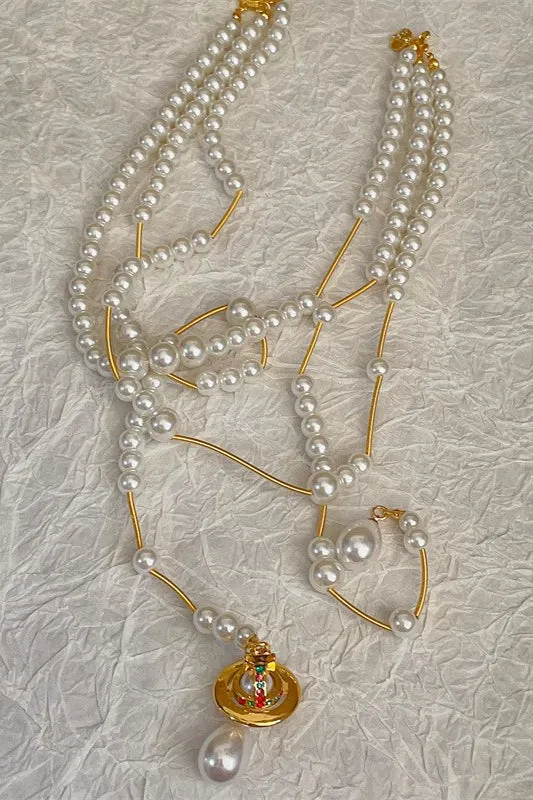 Broken Pearl Three Layer Tassel Saturn NeckLace