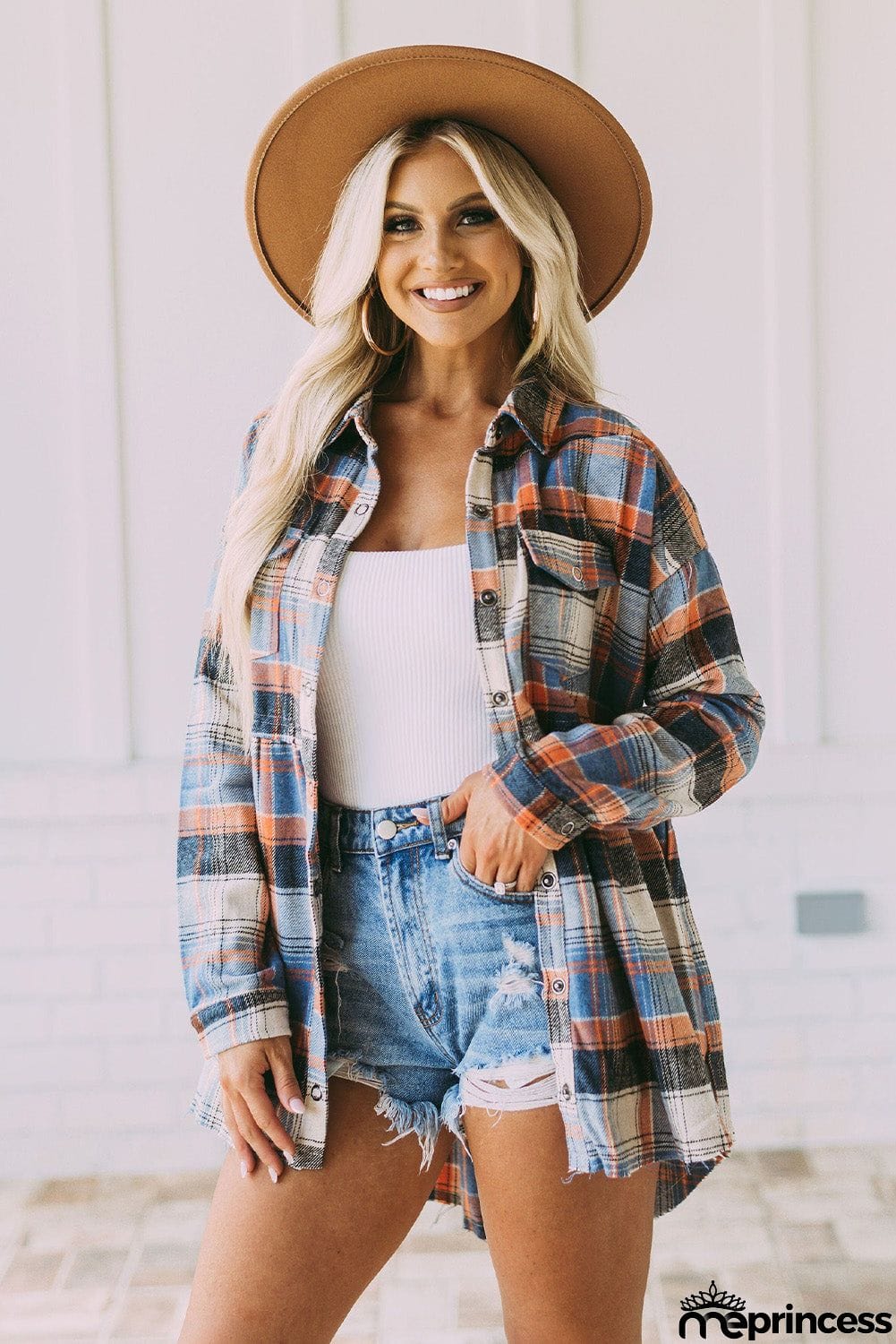 color Plaid Button Down Ruffled Shirt Jacket