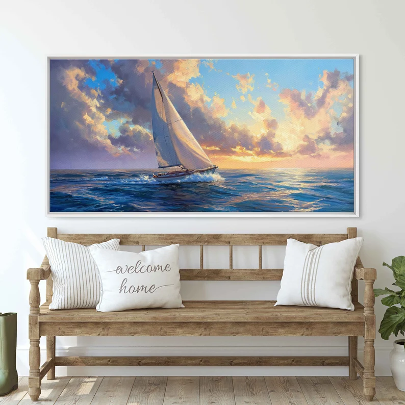 Sailing Boat At Sea Canvas Wall Art