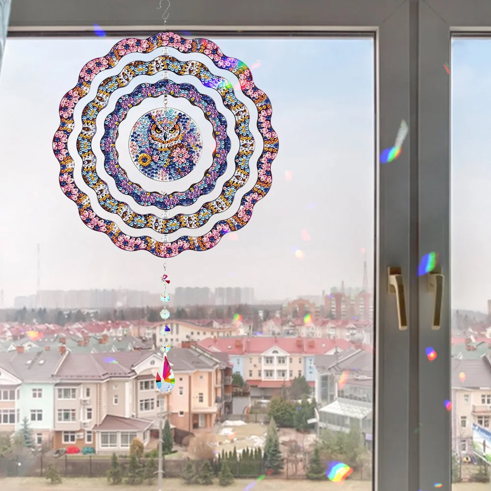 DIY Diamond Painting Rotating Wind Chime Diamond Art Hanging Pendant (Owl B)