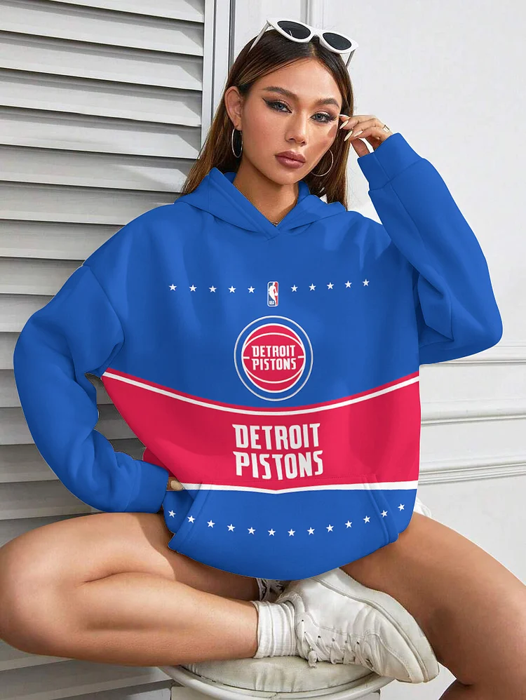 Detroit Pistons  Printed Hooded Pocket Pullover Hoodie