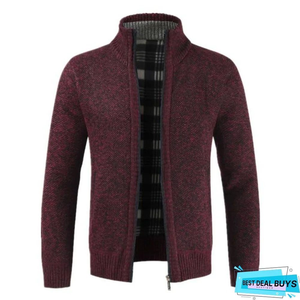 Autumn Winter New Men's Jacket Slim Fit Stand Collar Zipper Jacket Men Solid Cotton Thick Warm Jacket