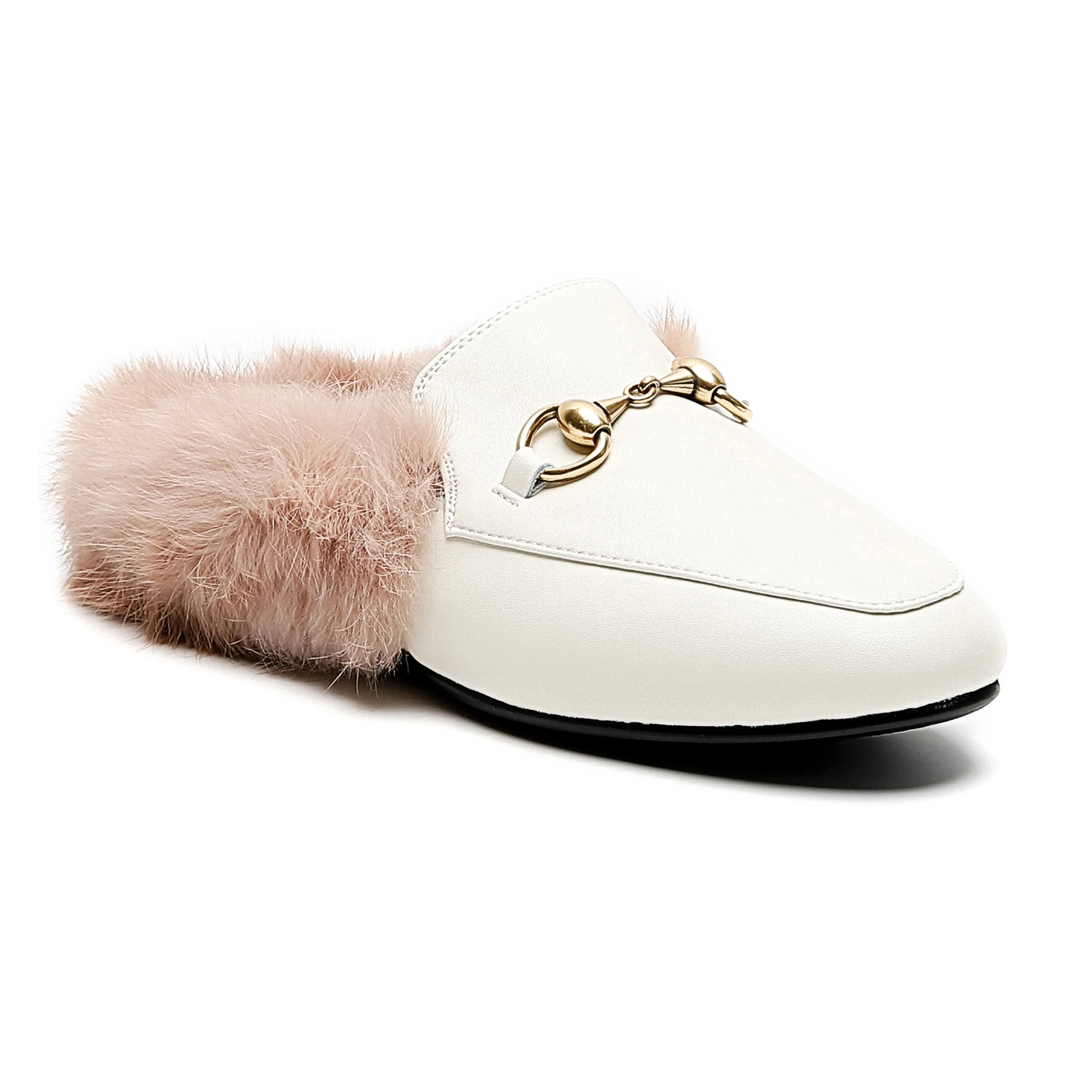 White Rabbit Fur Flats Mules Shoes-vocosishoes