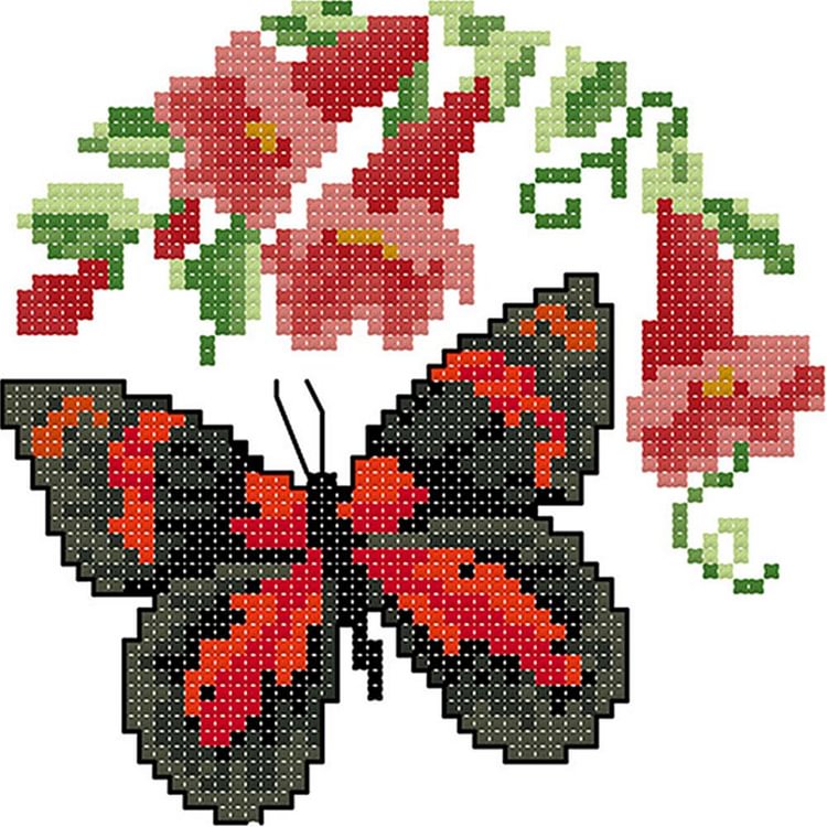 Joy Sunday - Butterfly - 14CT 2 Strands Threads Printed Cross Stitch Kit - 16x16cm(Canvas)