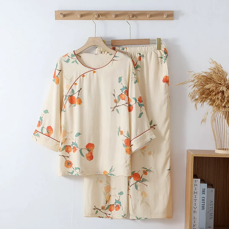 Bamboo Fiber Rural Three-quarter Sleeves Pajama Radinnoo.com