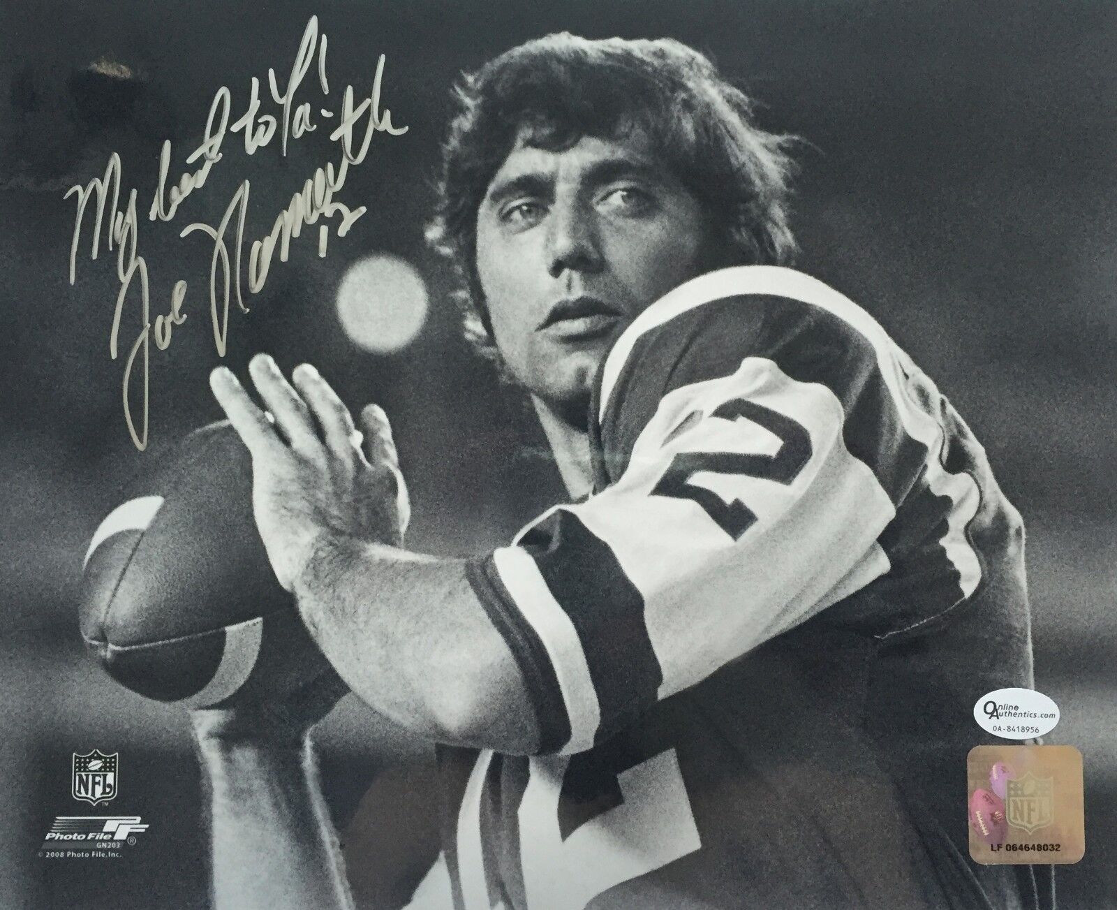 Joe Namath Signed 8x10 COA Online Authentics Autograph Jets Broadway Willie