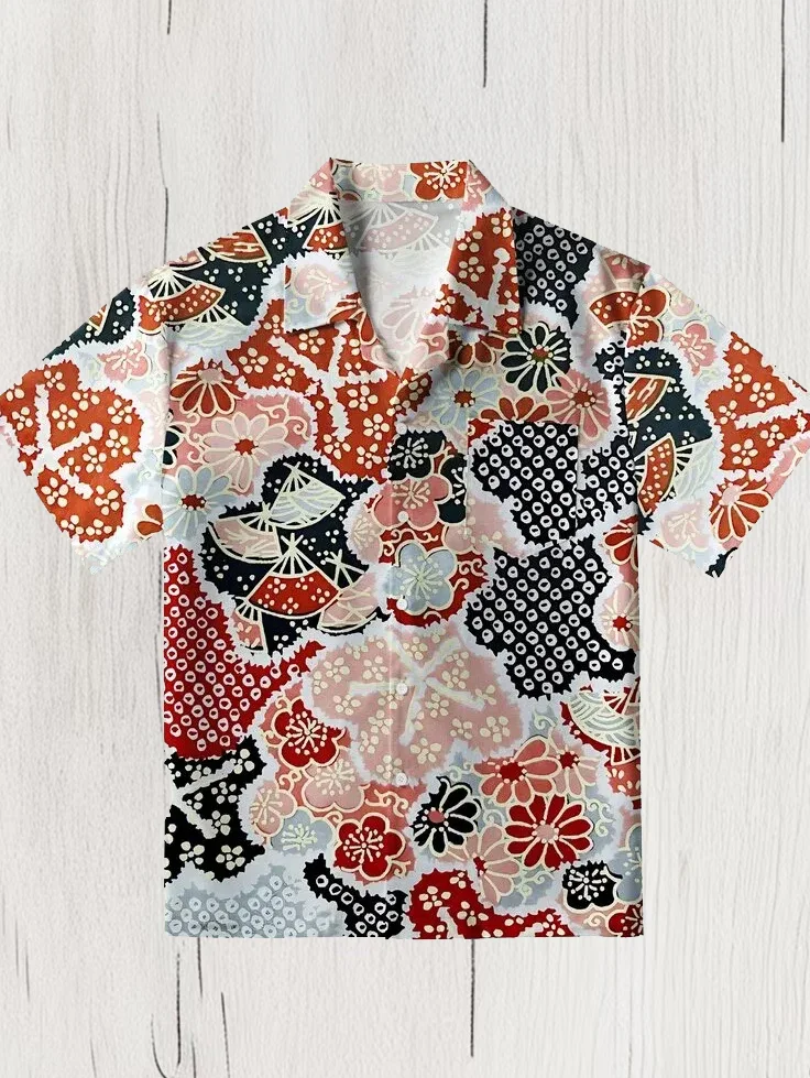 Men's Japanese Art Traditional Sakura Pattern Print Casual Shirt