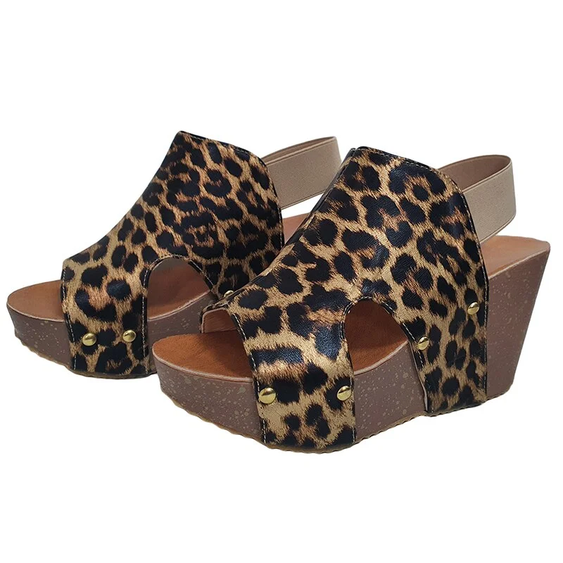 Fashion Women Sandals Leopard High Heels Platform Sandals Wedges Shoes Casual Peep Toe Female Sandals Ladies Pumps Shoes