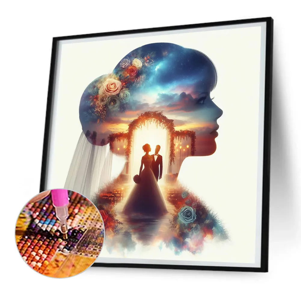 Full Round Diamond Painting 30*30cm - Romantic Wedding Silhouette