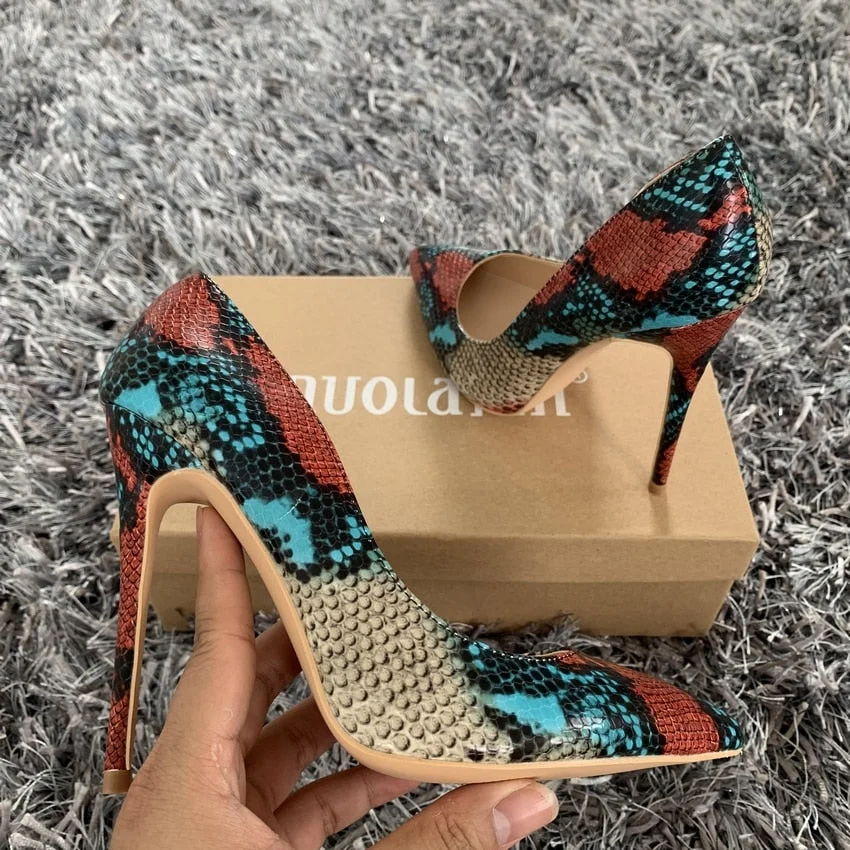 New fashion woman shoes snake printing party wedding shoes big size 35-42 sexy pointed toe female high heels pumps women shoes