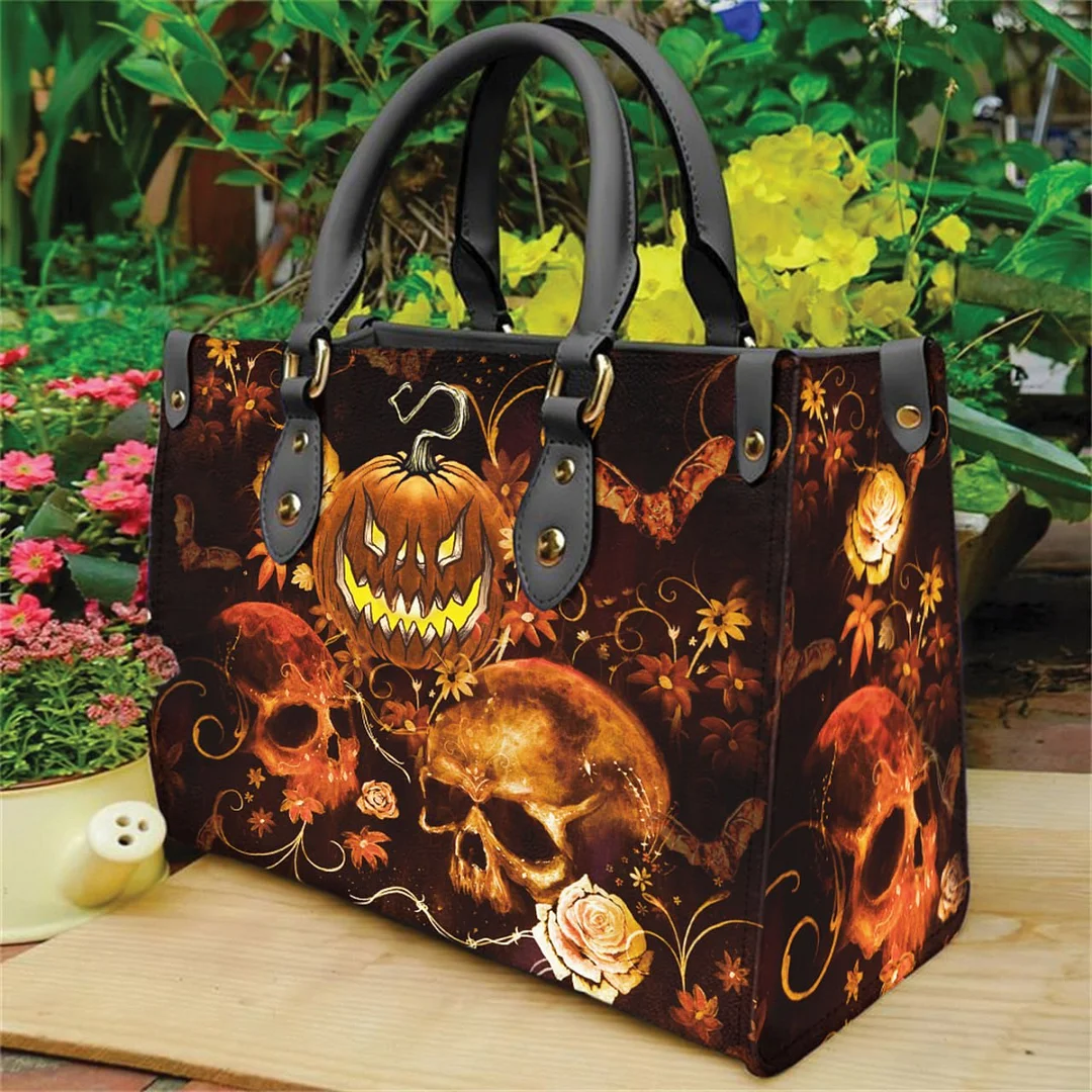 Halloween Pumpkin Art Work PU Handbag, Hottest Treat Or Trick Shopping Bag