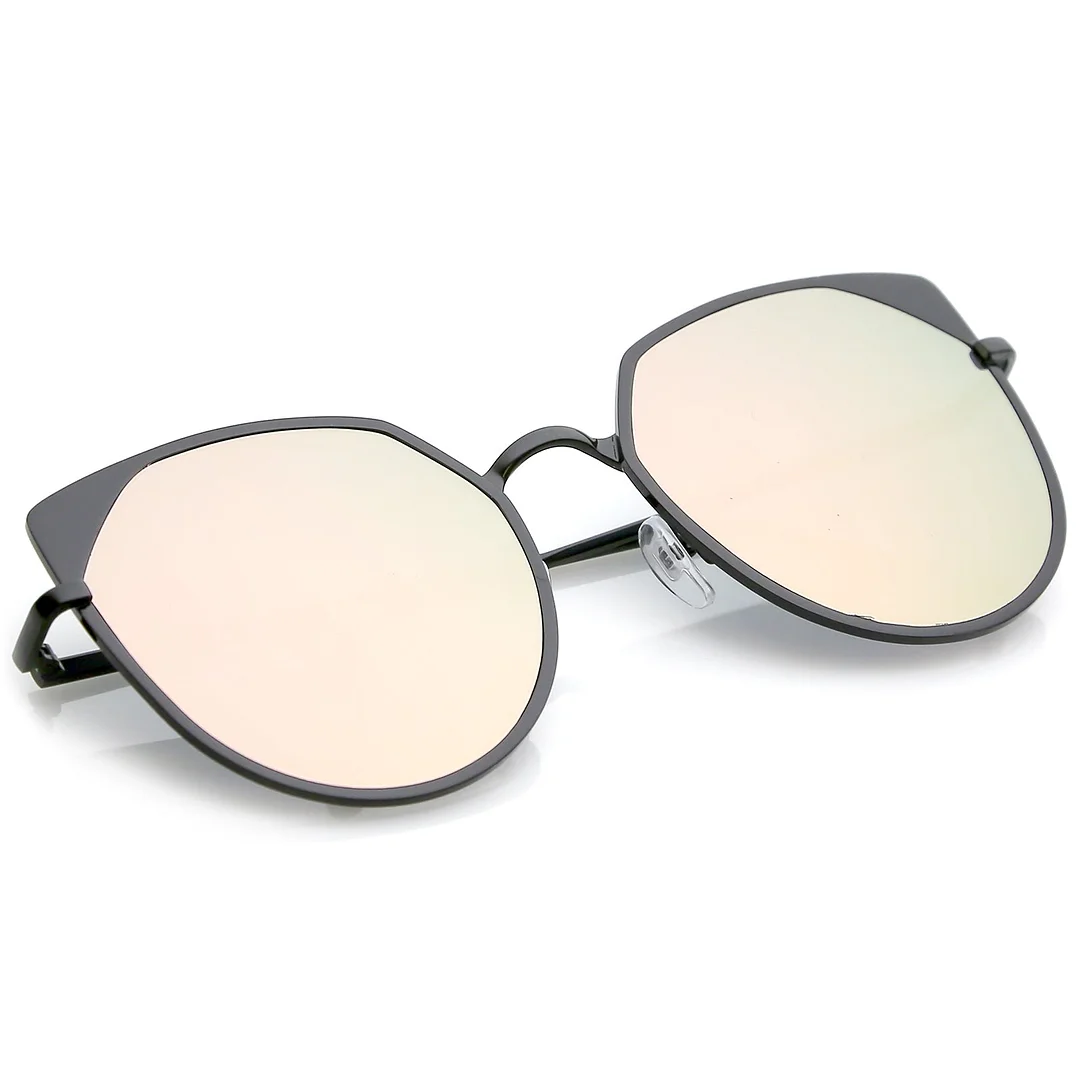 Women's Oversize Cat Eye glasses With Pink Colored Mirror Flat Lens 59mm
