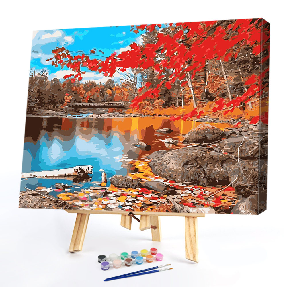 

40*50CM Paint By Numbers-Red Leaf Tree By Lake, 501 Original
