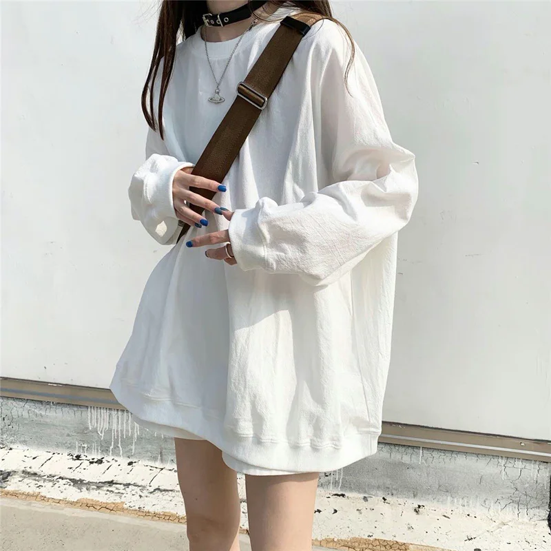 Brownm Brownm New Autumn Korean Version Loose Large Size Pure Color Thin Long-Sleeved Hoodie Women's Students On Clothes Women