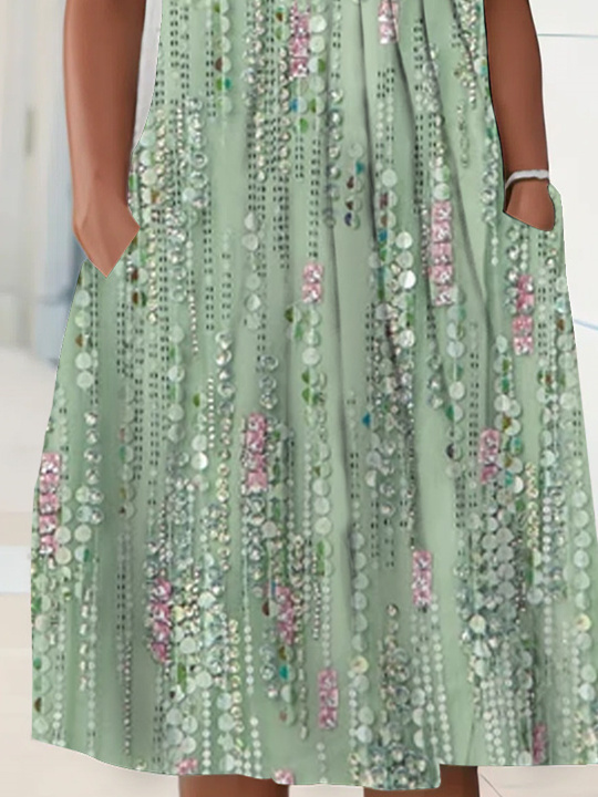 Women Half Sleeve V-neck Solid Color Dress