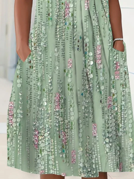 Women Half Sleeve V-neck Solid Color Dress