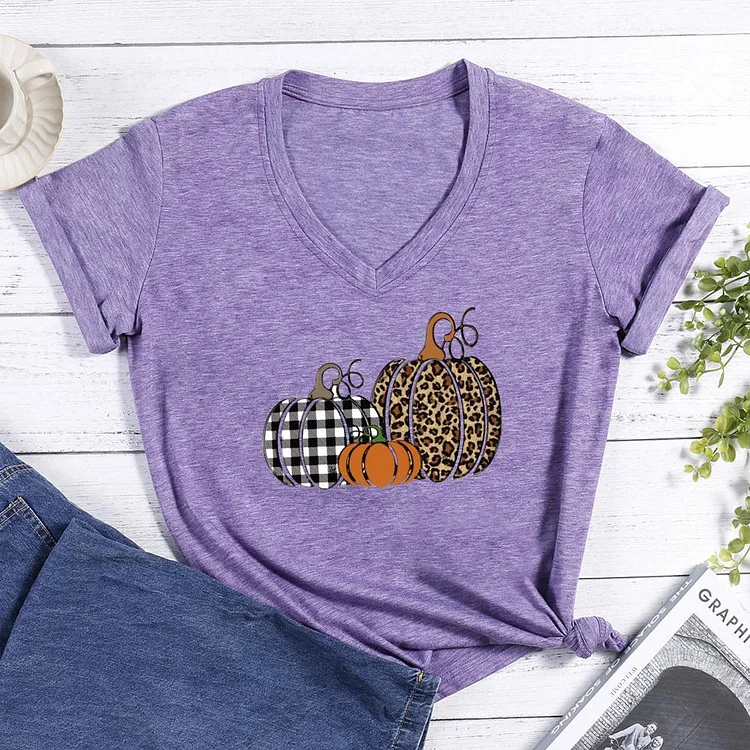 Leopard Pumpkin funny V-neck T Shirt-Annaletters