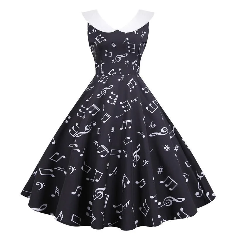 50s Dresses Sleevelss Floral Peter Pan Collar Plus Size Ballroom Midi Dresses