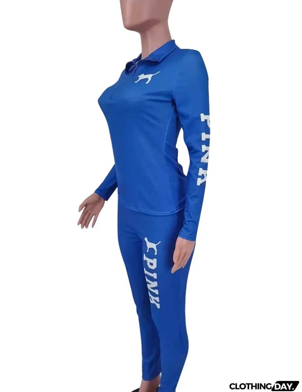 Spring Blue Print Tight Hoody Two Piece Pant Set Tracksuit