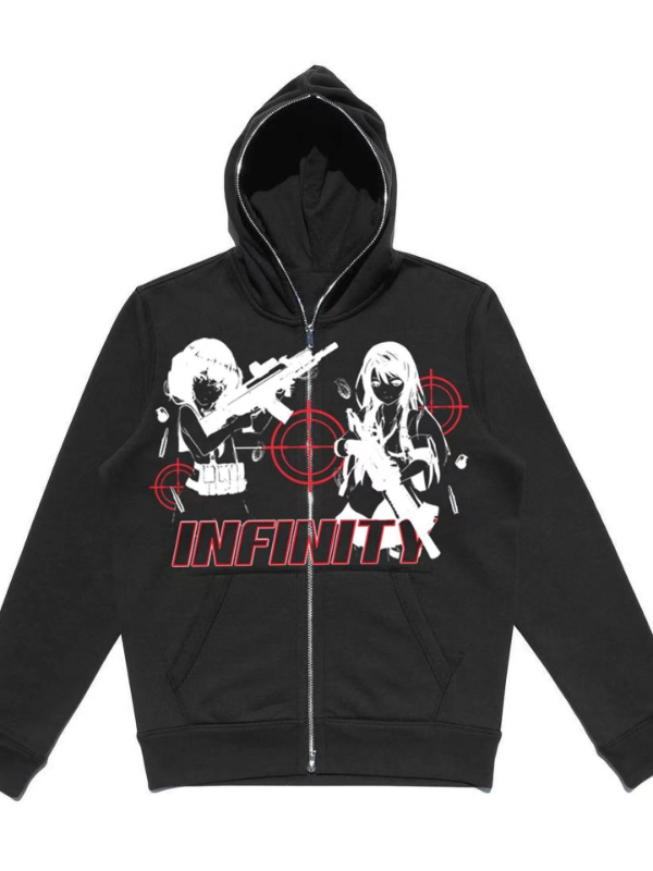 Gothic Dark Girl Gun Lady Printed Zipper Hoodie