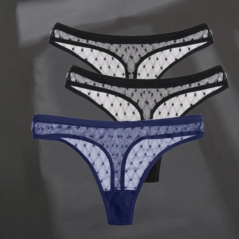 3PCS/Set Women's Panties Sexy G-String Perspective Woman Thong Low-waist Underpants Hollow Out T-back Female Underwear Lingerie
