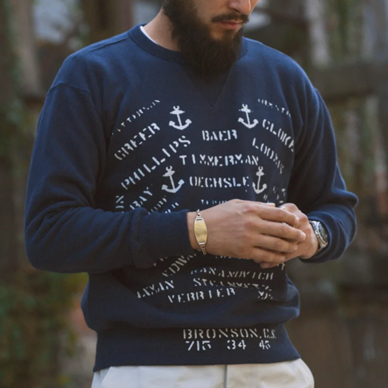 USN Navy Cylinder Men's Thick Terry Pullover Tube Knit Sweatshirt