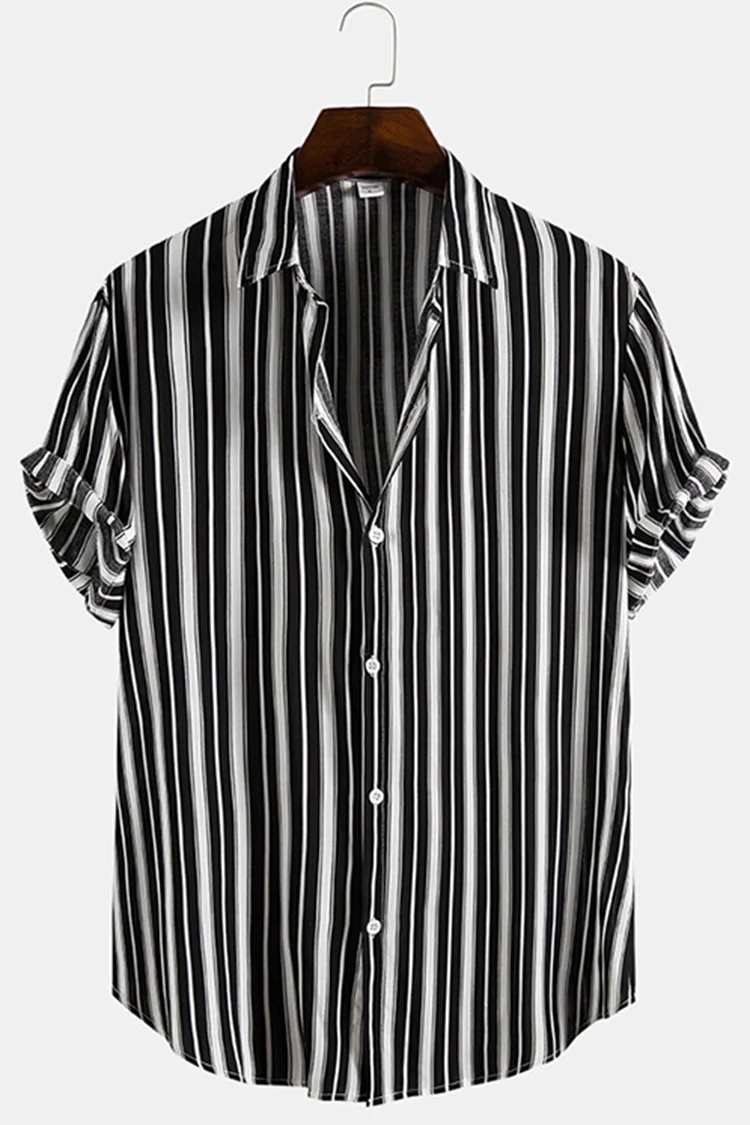 Casual Print Stripes Short Sleeve Shirt