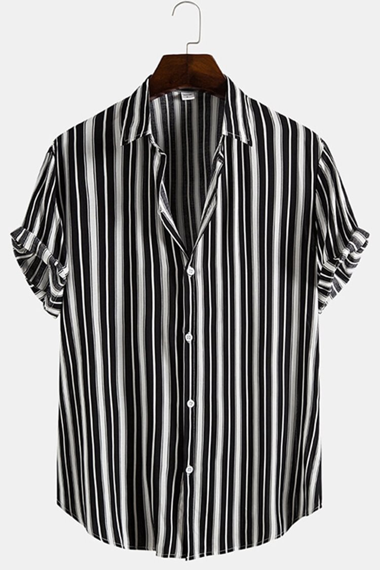 Casual Print Stripes Short Sleeve Shirt