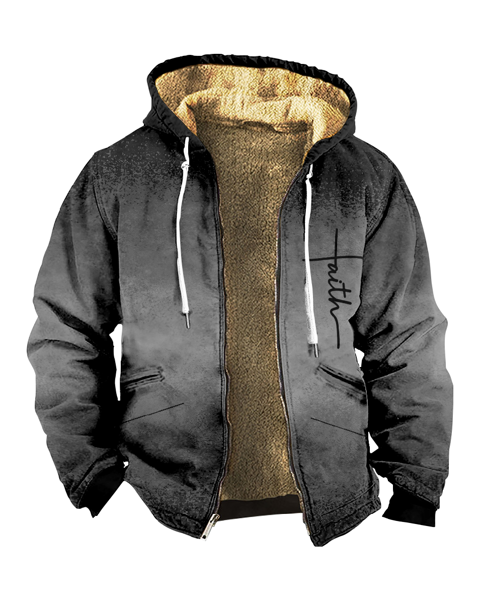Suitmens Slogan Contrast Color Gradient Fleece Hooded Jacket 0043