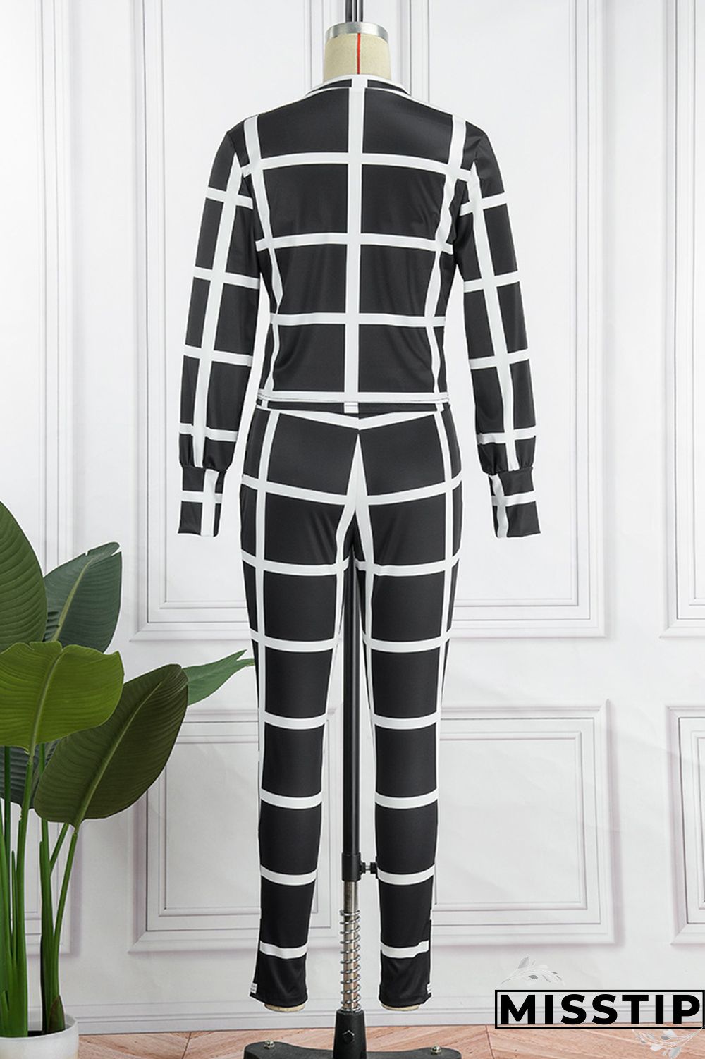 Black Casual Print Patchwork Turndown Collar Long Sleeve Three-piece Set