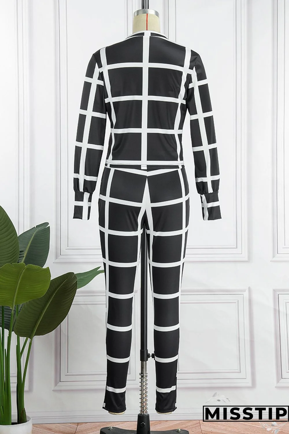 Black Casual Print Patchwork Turndown Collar Long Sleeve Three-piece Set