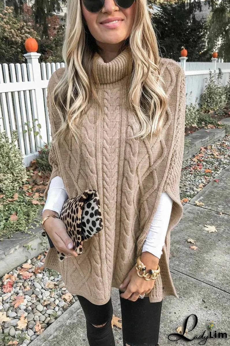 High Neck Loose Cable Knit Pattern Stitching Sweater Tops （7 Colors）