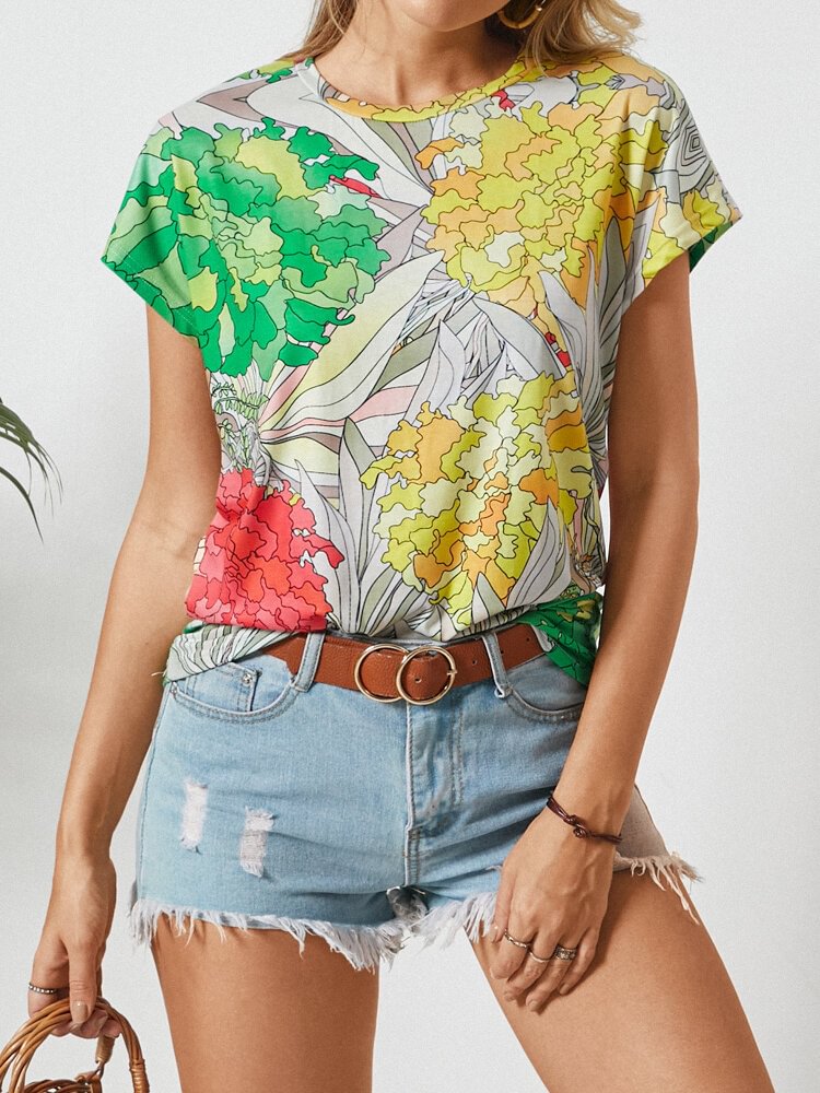 Vintage Print Short Sleeve O neck Casual T Shirt For Women P1832702