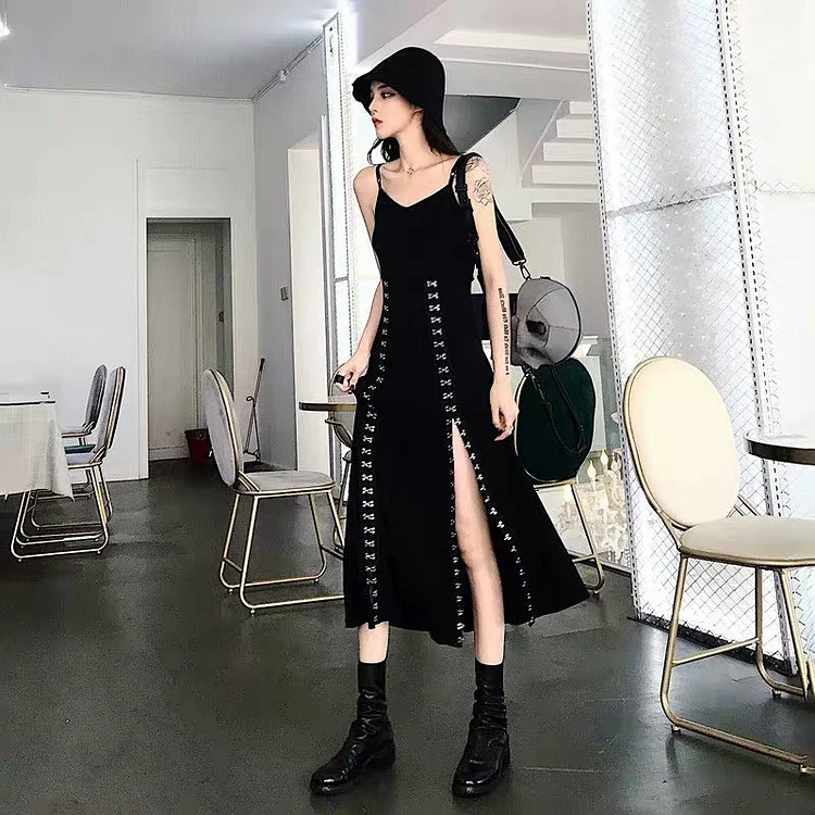 Gothic Punk High Slit Dress