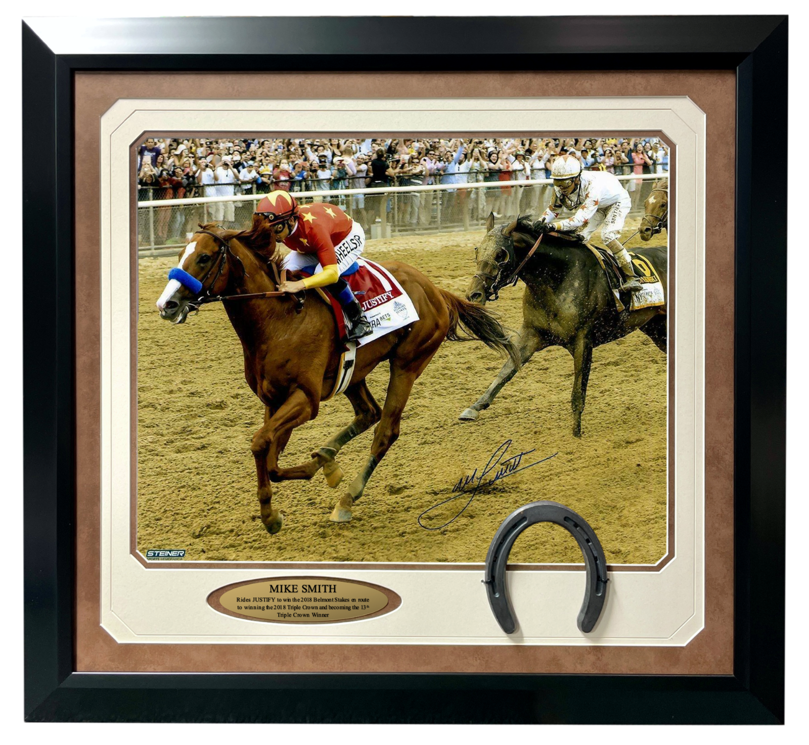 Mike Smith Signed Justify 16x20 Photo Poster painting Framed Steiner COA Triple Crown Belmont