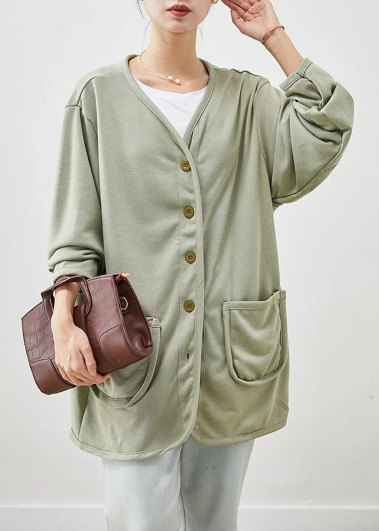 Green Cotton Jacket Button Down Pockets Spring