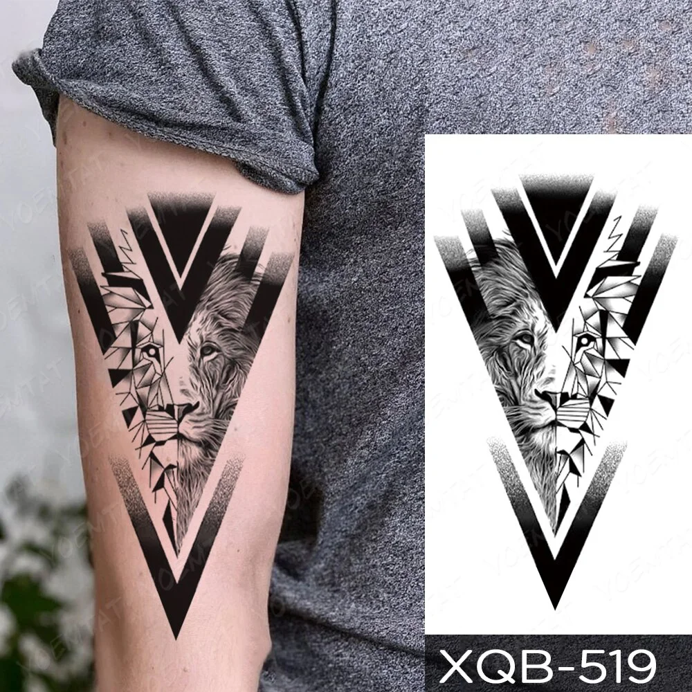 Sdrawing Temporary Tattoo Sticker Old School Lion Wolf Flash Tatto Triangle Geometry Body Art Arm Fake Tatoo Men Women
