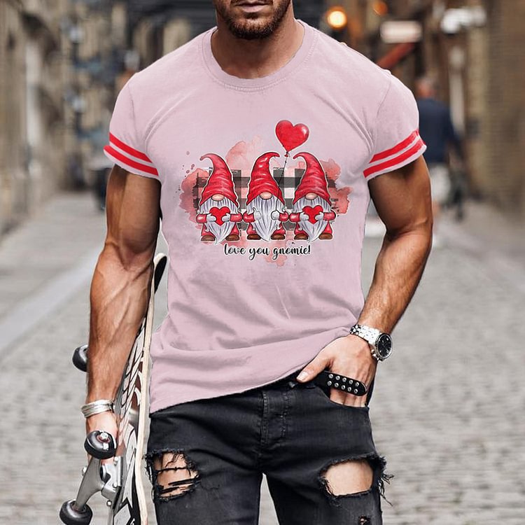 BrosWear Pink Valentine'S Day Fun Old Man Print T Shirt