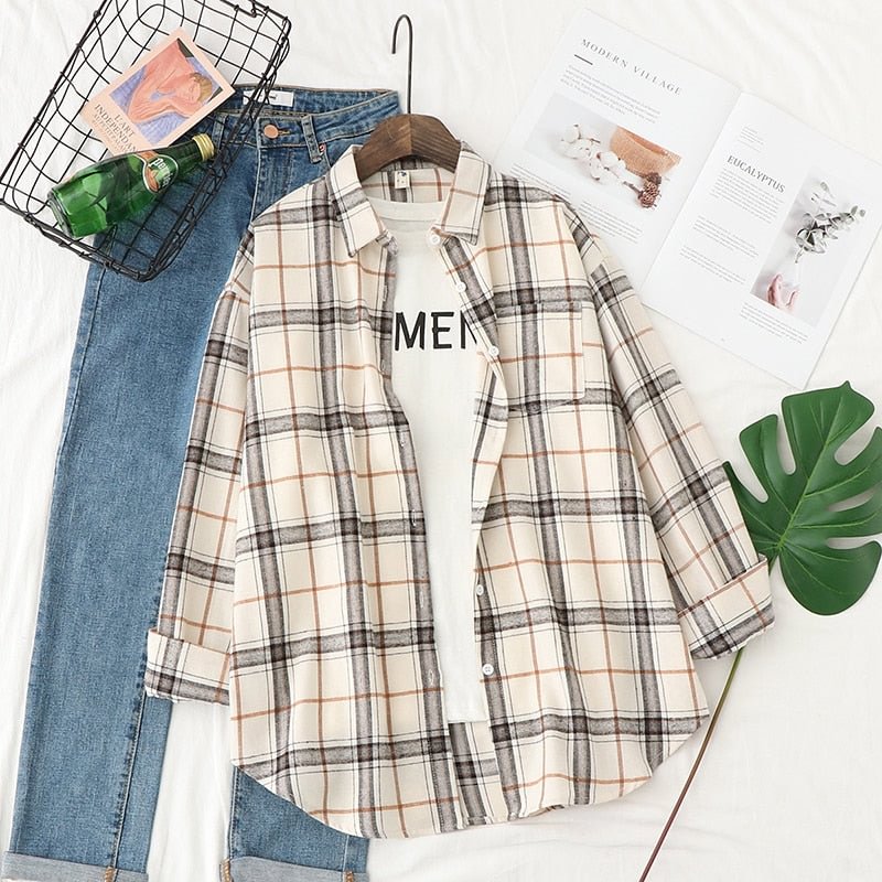 Fine Loose Designer Plaid Shirts Women 2021 Spring New Womens Tops Casual Long Sleeve Blouse Lady Clothes Blusas