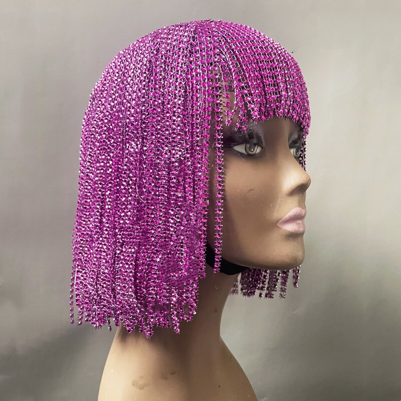 VCSHOES Sparkly Tassel Chain Wig Headgear Bar Nightclub Gogo Dancer Head Ornament Party Show Rave Stage Accessories Costume