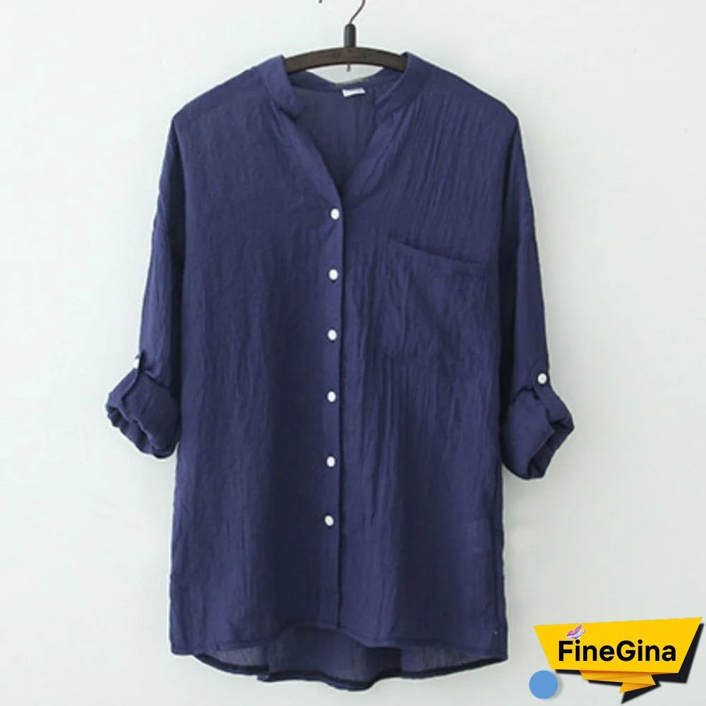Casual Loose Womens Tops and Blouses Harajuku Plus Size Top White Blouse Shirt Sun Protection Cotton Linen V Neck Shirts Blusas