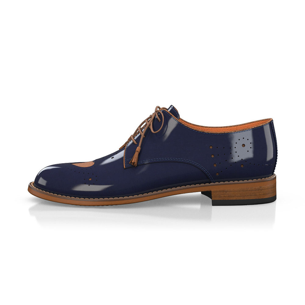 Navy Blue Round Toe Block Heel Vintage Heart Cutout Oxford Shoes Nicepairs