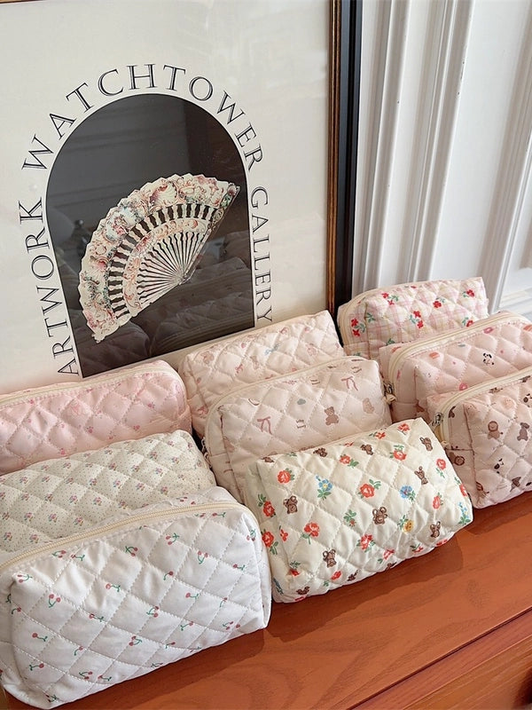 31291 Fresh Quilted Hand-held Cosmetic Bag Girl Large Capacity Cute Storage Student Zipper Stationery Bag Pencil Case