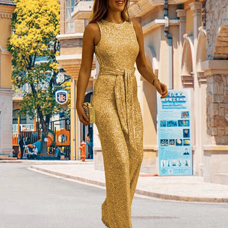 Uveng Uveng 2025 Summer Trousers Round-Neck Sleeveless Personality Sleeves Silver-Pointed Women's Clothing