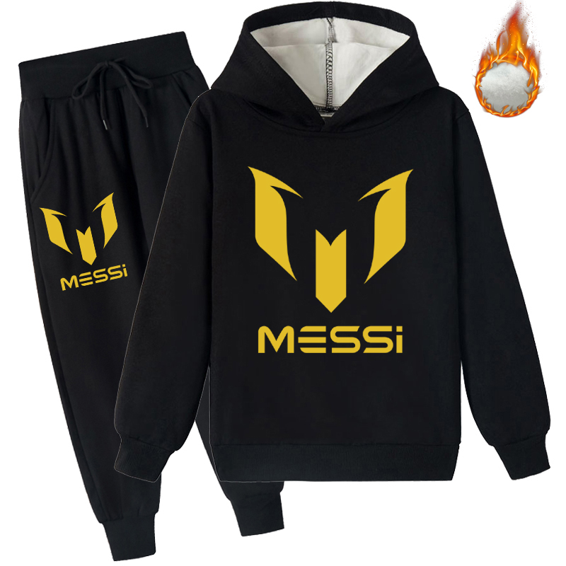 Mayoulove Messi Fleece Hoodie Set for Boys  Girls - Trendy Sportswear, Ideal Gift for Young Fans-Mayoulove