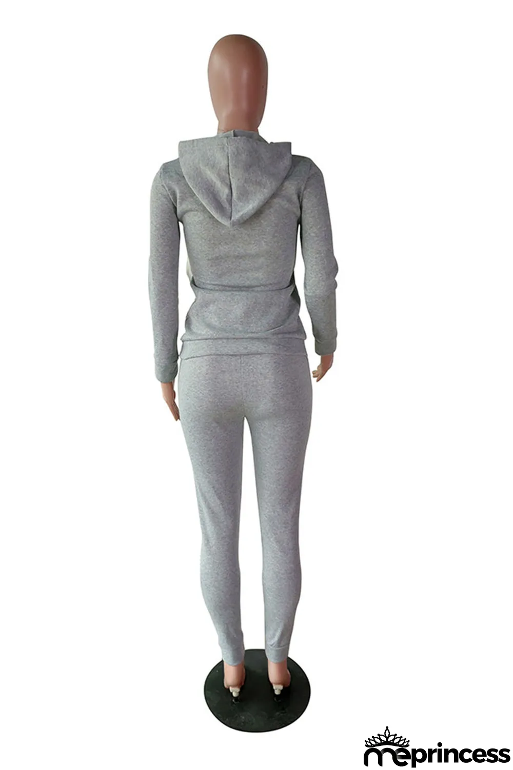 Grey Casual Solid Hooded Collar Plus Size