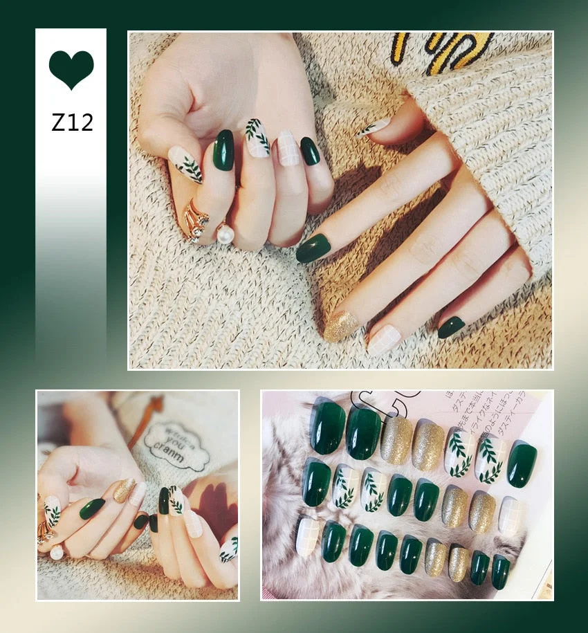 24 Pcs/Set False Nails Full Cover Artificial Fake Nails Press On Tips Painted Design Stickers Short Art Tips with Color Cute Red-Nail Inspo