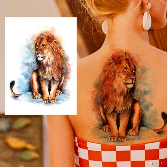 Large Tiger Lion Black Flower Fake Tattoo Sticker For Women Rose Fox BirdTemporary Tattoos DIY 3D Water Transfer Tatoos Girl Man
